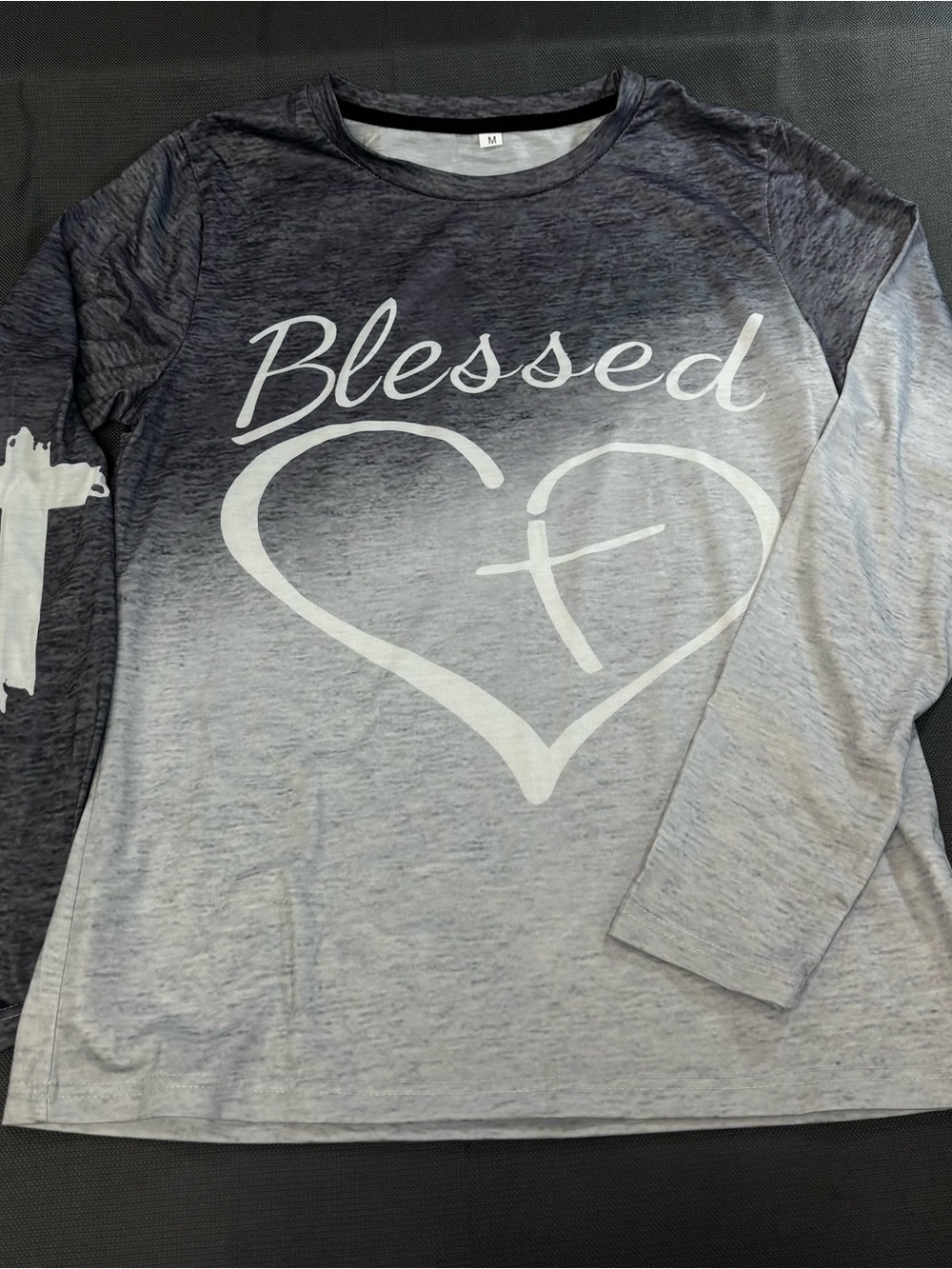 Women’s gray Ombré Blessed Heart graphic Long Sleeve Tee size medium unbranded